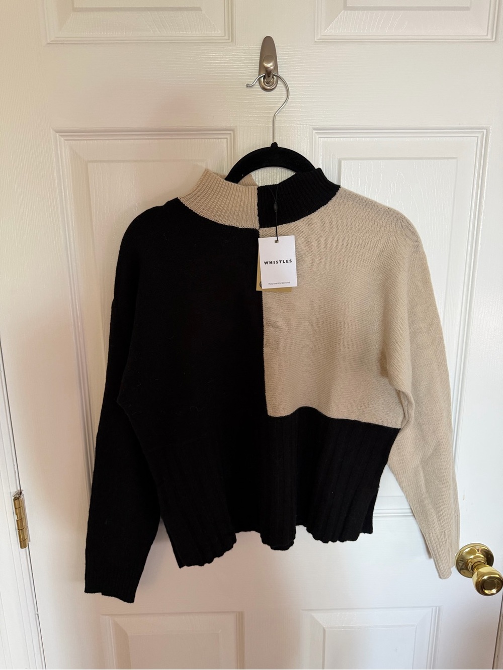NWT Whistles Black and Cream Colorblock Turtleneck Sweater (100% wool)